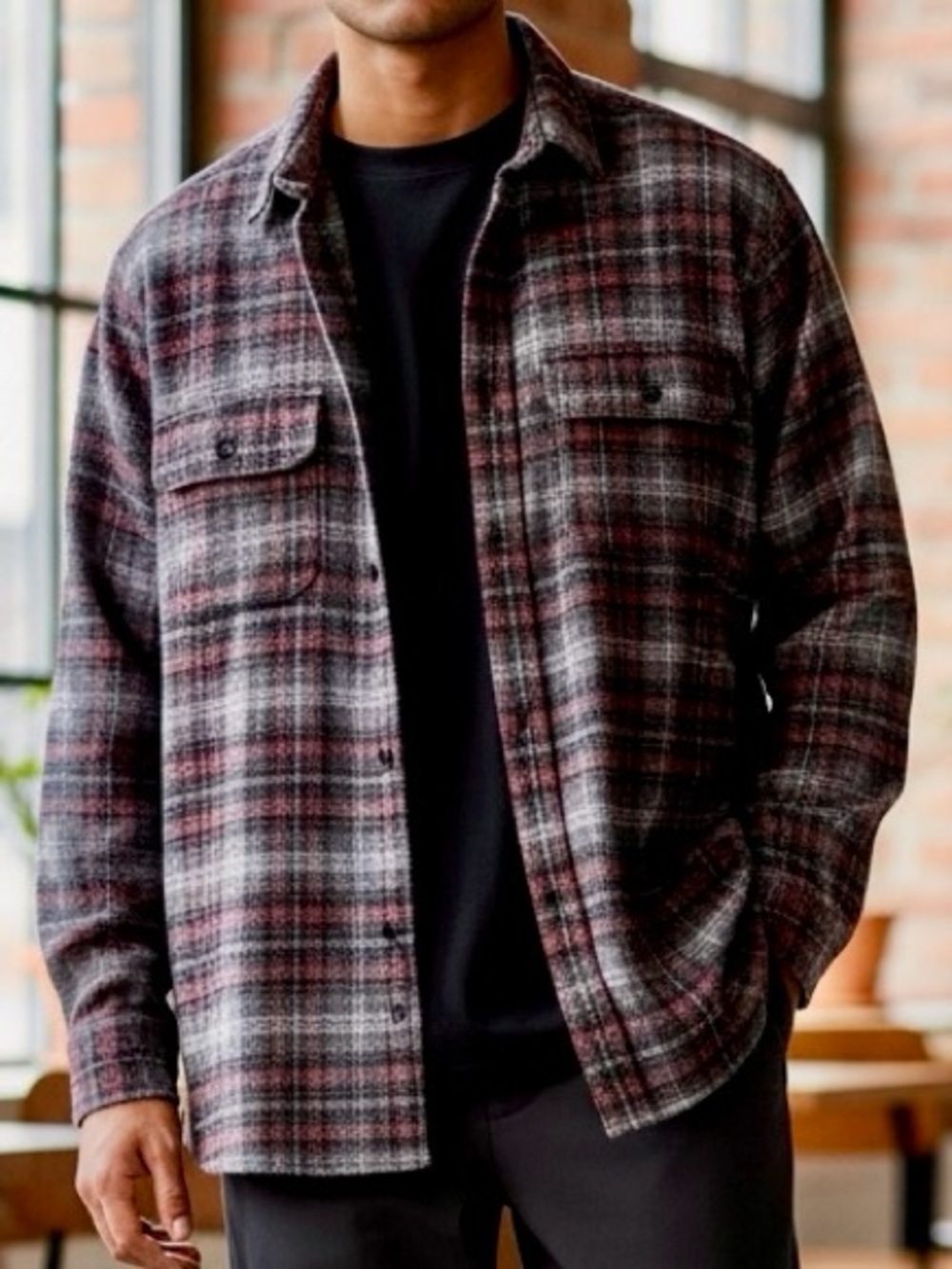 ROWM DIllard’s Exclusive Men’s XL Textured Plaid Slub Shirt Muted Red Gray Black